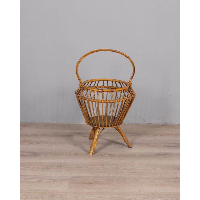Bamboo basket with wicker weave, Italian design, 1960s.