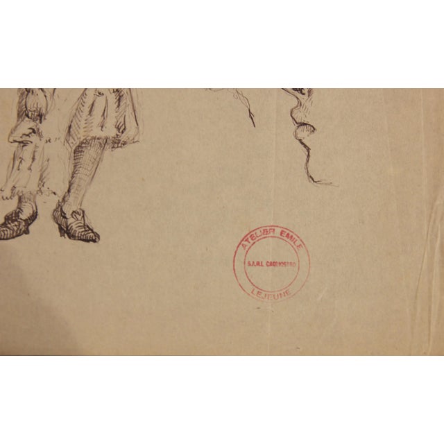 Realism Emile Lejeune "Figurative Study of a Women and Man" Realism Sketch on Paper For Sale - Image 3 of 5