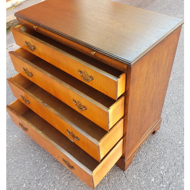 Baker Furniture Company 1950s Baker Furniture Satinwood and Walnut Chest With Pull Out Tray For Sale - Image 4 of 12