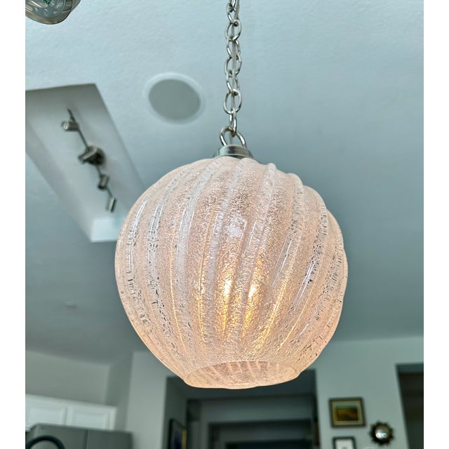 Single Murano Globe Shape Clear Textured Glass Ceiling Pendant Light For Sale - Image 15 of 17
