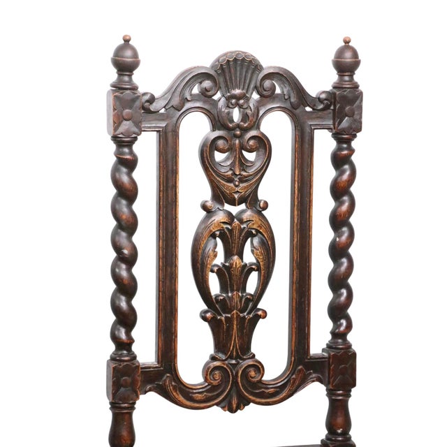 Victorian Set of Four Antique Tall Back Barley Twist Oak Dining Chairs For Sale - Image 3 of 5