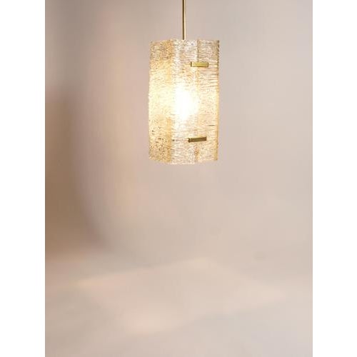 Metal Rectangular Textured Glass & Brass Pendant Lamp attributed to J. T. Kalmar for Kalmar, 1950s For Sale - Image 7 of 18
