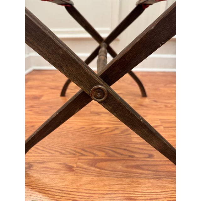 Red Mid Century Adirondack Style Red Canvas Strap Wooden Collapsible Luggage Rack For Sale - Image 8 of 10