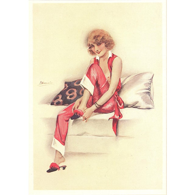 1930 French Art Deco Lithograph-Nude by Suzanne Muenier, Matted For Sale - Image 4 of 4