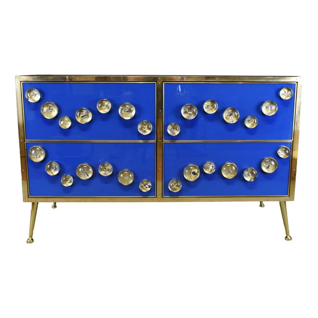 Blue Sideboard with 28 Murano Jewel and Brass from Justfurnituress SRL For Sale