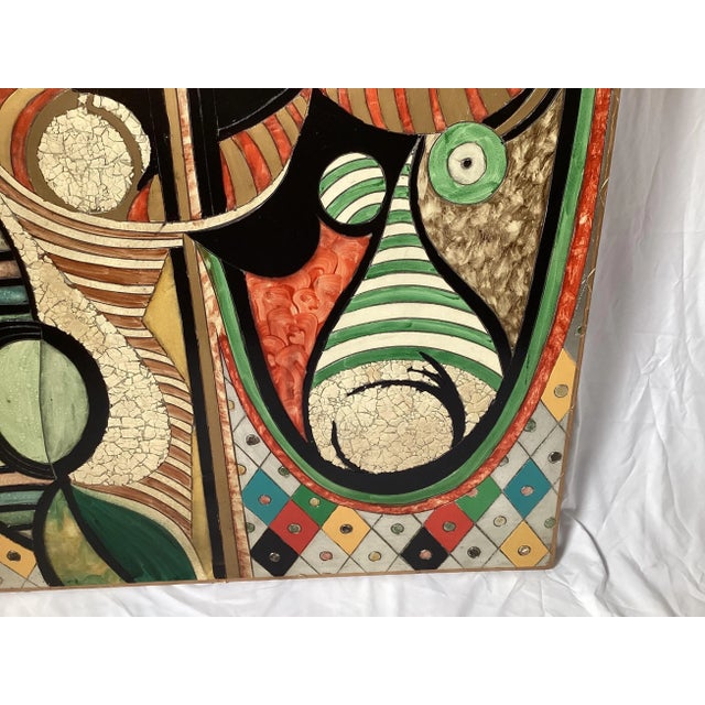 Abstract Mid Century Foil, Gesso and Acrylic Painting on Board For Sale - Image 4 of 9