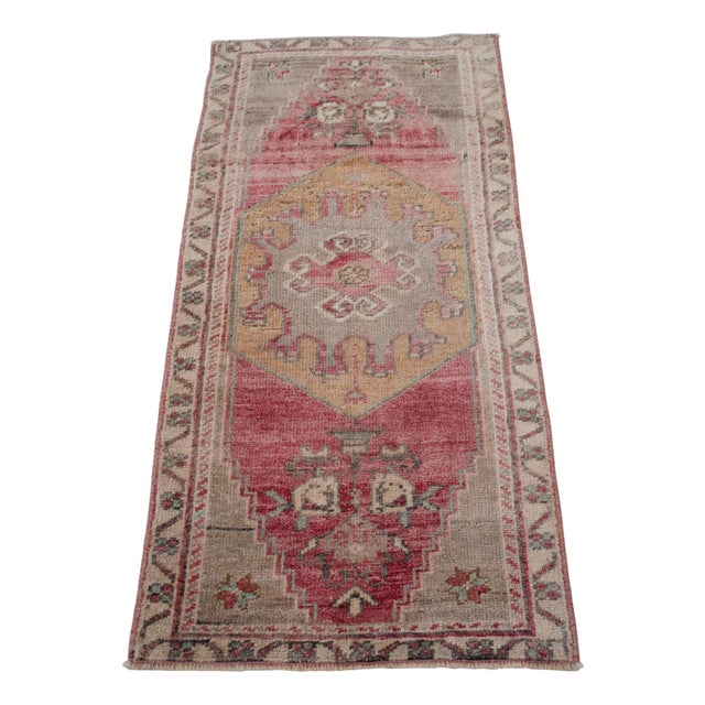 1970s Vintage Turkish Small Rug Pink Beige Hand Knotted Turkish Accent Rug Door Mat 1'6"x3'1" For Sale - Image 5 of 13