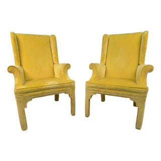 Pair of Vintage Hollywood Regency Style Wingback Armchairs by Beachley For Sale