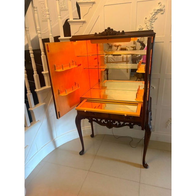 Antique Figured Mahogany Illuminated Cocktail Drinks Cabinet on Stand, 1920 For Sale - Image 6 of 16
