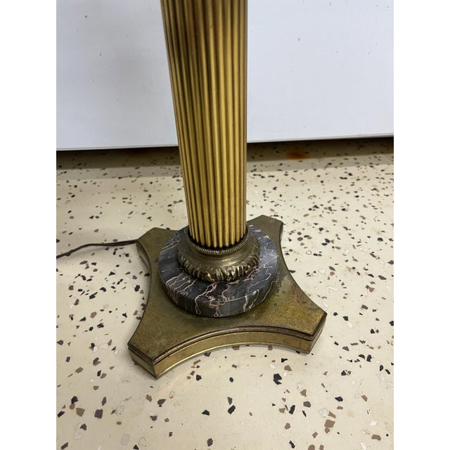 English Brass and Marble Corinthian Column Spirit Lamp With Glass Font For Sale - Image 3 of 7