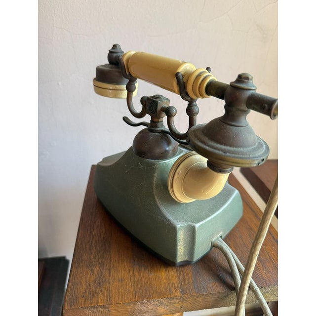 Metal Vintage Mid Century Rotary Telephone Brass Base Cream Handset French Style Princess Phone For Sale - Image 7 of 7