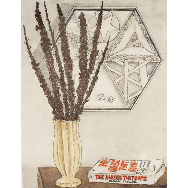 A 1990 watercolor still life painting signed by American artist James Spencer Russell (1915-2000). The painting depicts...