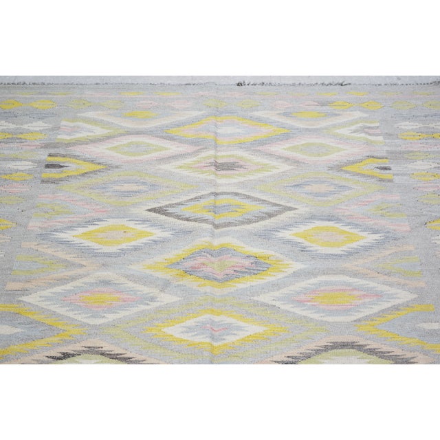 Vintage Afghan Maimana hand woven kilim with natural colors,organic wool and geometric pattern.
