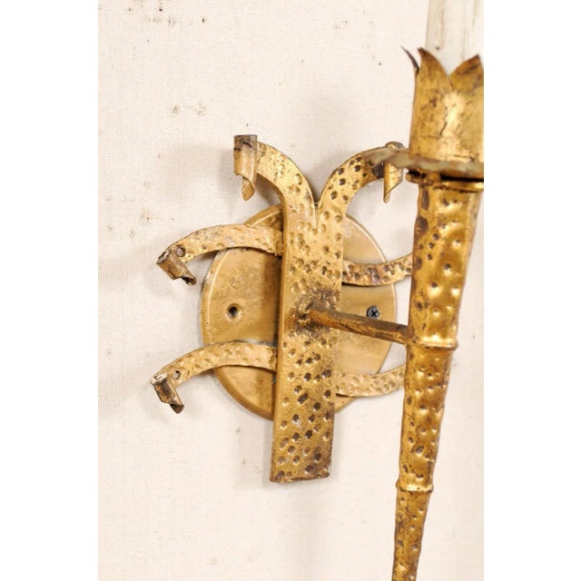 French Torch-Style Hammered Iron Sconces - A Pair For Sale In Atlanta - Image 6 of 10