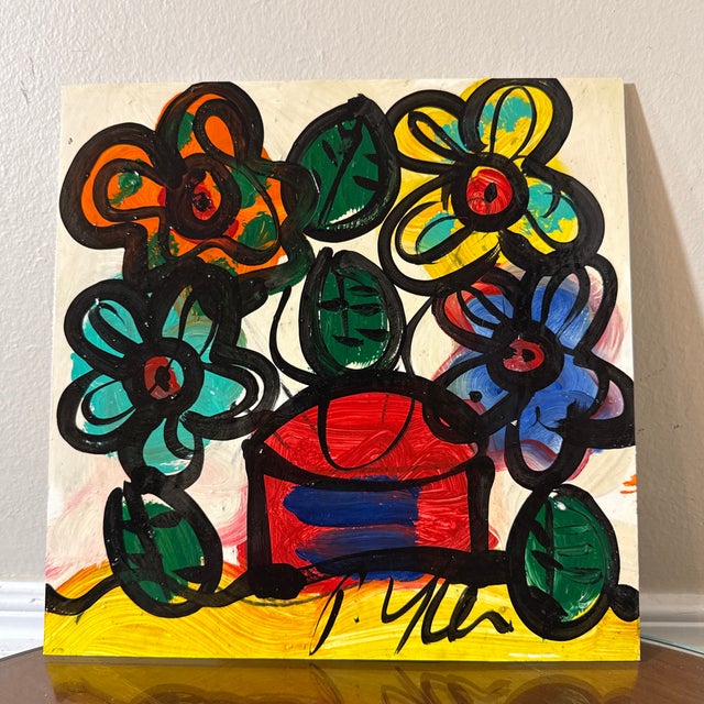Abstract 1970s Peter Keil Flowers Abstract Painting For Sale - Image 3 of 5