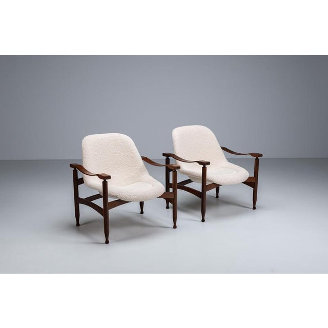 Tiki Lounge Chairs in Teak and Bouclé, 1960, Set of 2 For Sale - Image 3 of 12