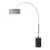 Tambo 92"h 1-Light Arc Lamp, Cashmere Gray Linen Shade, Black Oak Base, Satin Nickel, Dimmable, for Living Room or Bedroom For Sale