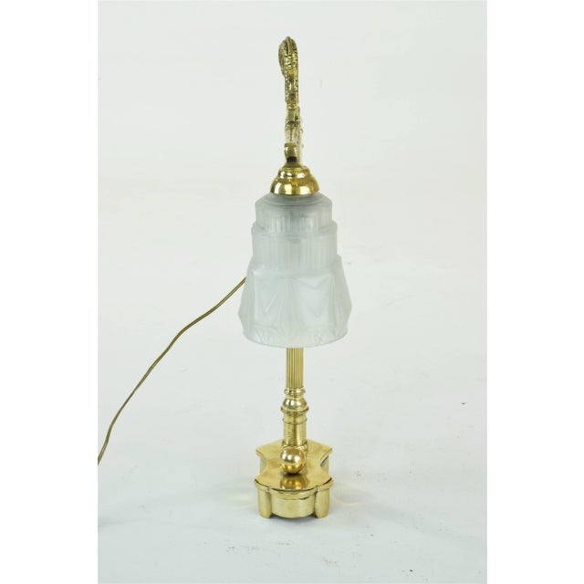 Brass French Art Deco Engraved Brass Lamp, 1930's For Sale - Image 8 of 10