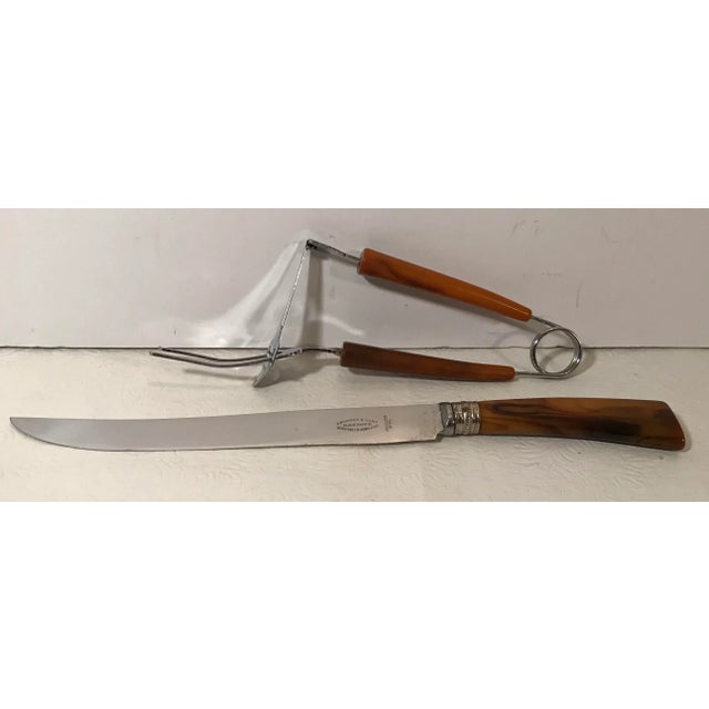 Vintage Faux Bone Handle Sheffield Knife and Fork Server - Set of 2 For Sale In Dallas - Image 6 of 6
