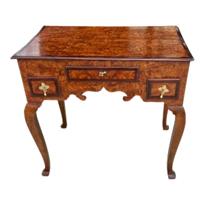 18th Century English George I Burr Walnut Lowboy Circa 1710