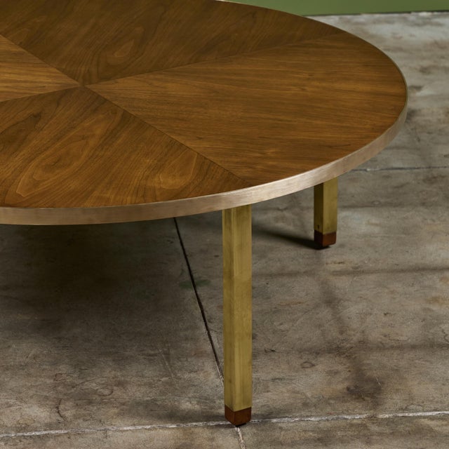 Round Walnut Coffee Table With Brass Detail For Sale - Image 10 of 12
