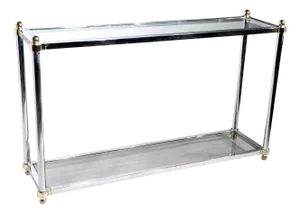Hollywood Regency Style Chrome Brass and Glass Console Table C 1970's