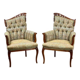 Early 20th Century Vintage Pair Hollywood Regency Style Angel Wing Back Chairs For Sale