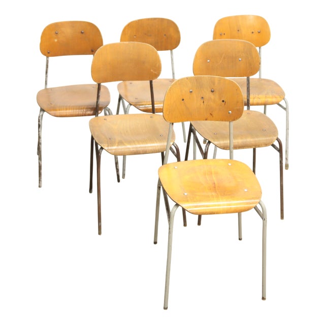 Vintage Industrial School Chairs, 1970s, Set of 6 For Sale