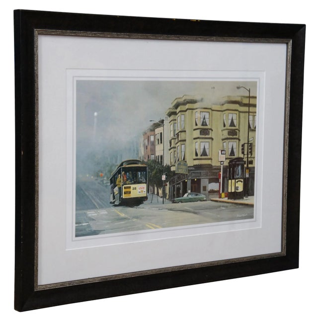 Vintage print of a work by Robert Kent titled “San Francisco Cable Car in Fog” featuring the iconic Buena Vista...