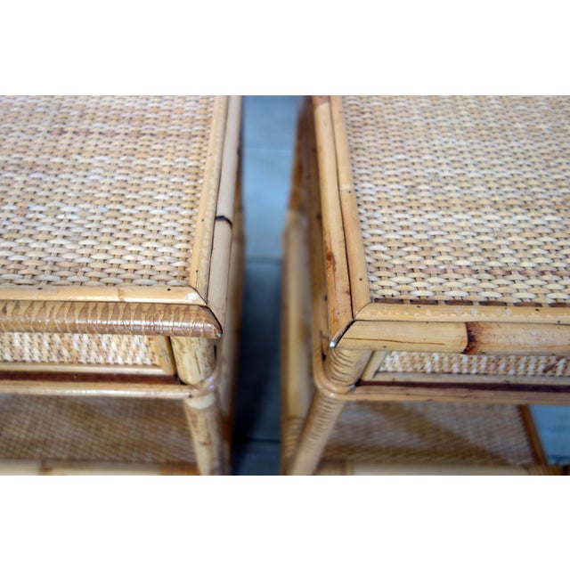 Bedside Tables in Woven Wicker and Bamboo, 1970s, Set of 2 For Sale - Image 11 of 16