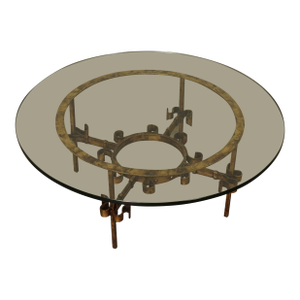 Vintage Wrought Iron Round Glass Top Coffee Table