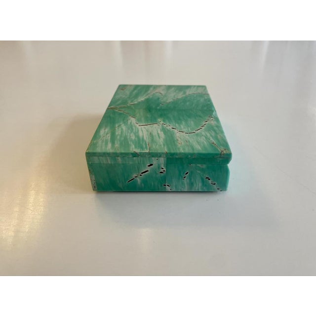 1950s Vintage Amazonite Jewelry Box with Sterling Silver Hinges, 1950 For Sale - Image 5 of 10