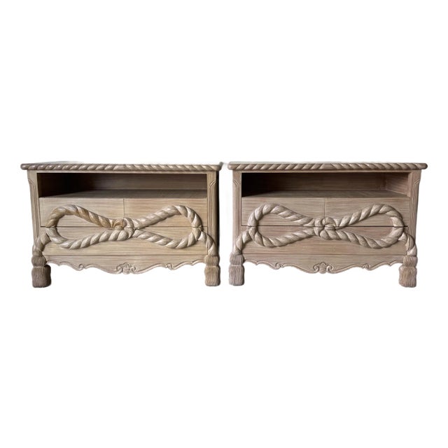 1980’s Vintage Hollywood Regency Style Hand-Carved Wood Commodes – A Pair For Sale