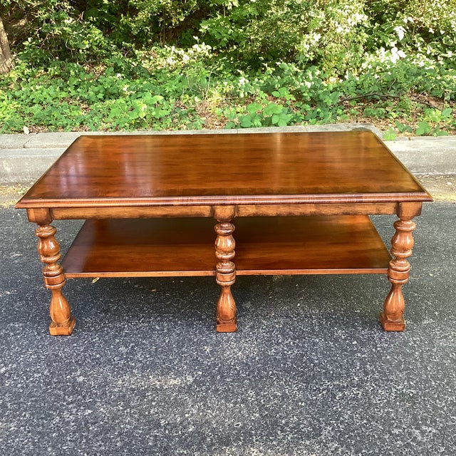 Brown Hickory White Traditional Mahogany Cocktail Table With Turned Legs & Lower Shelf For Sale - Image 8 of 8