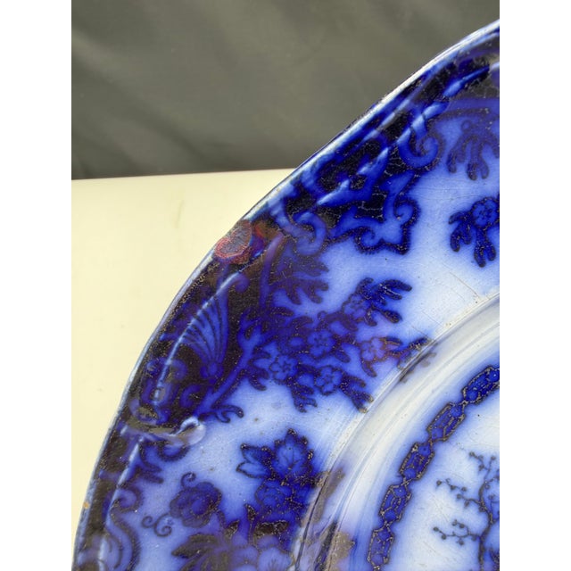 Blue Pair of Antique Flow Blue Plates For Sale - Image 8 of 9