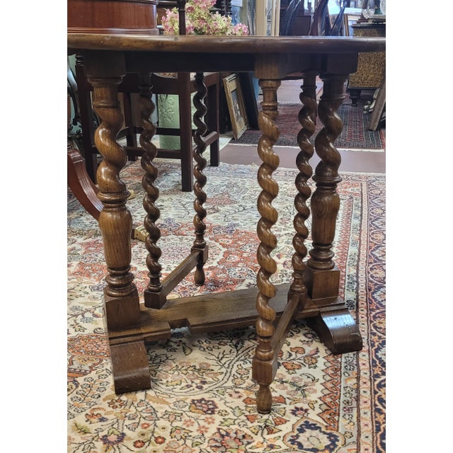 1940s Baker Barley Twist Diminutive Oak Drop Leaf Table For Sale - Image 9 of 11
