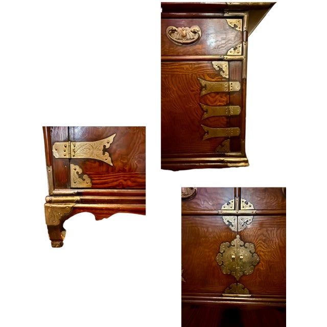 Antique Korean Bandaji Chest-Brass Hardware-Locked Cabinet-Asian Furniture-Folk For Sale - Image 6 of 11