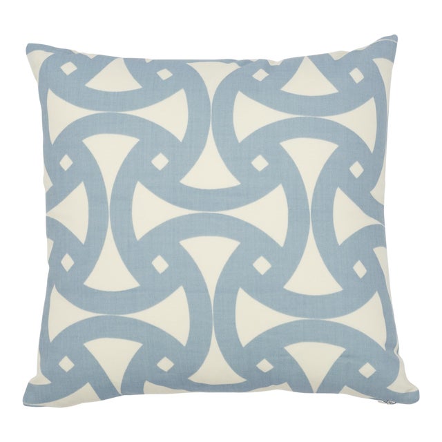 Schumacher X Trina Turk Santorini Print Indoor & Outdoo 20" Pillow in Sky For Sale