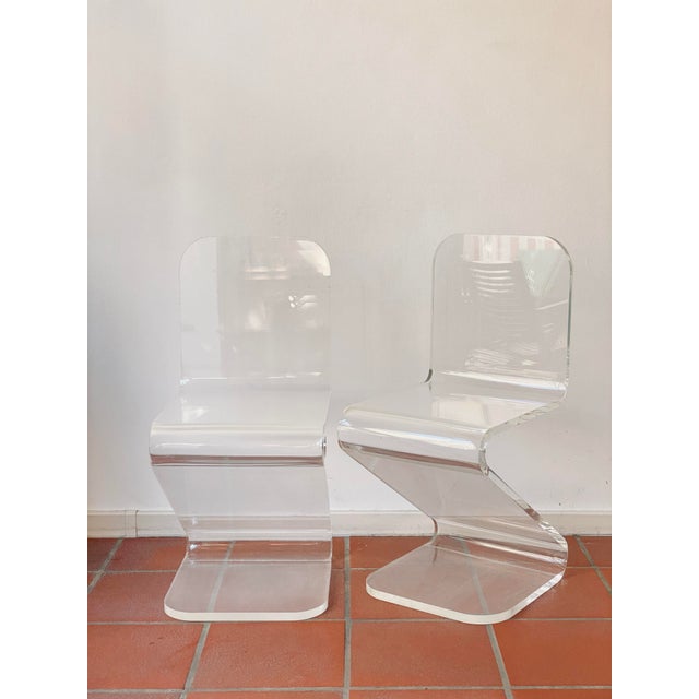 Acrylic Glass Zig Zag Chairs, Set of 2 For Sale - Image 9 of 18