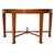 A striking Neoclassical demilune console table crafted with a beautiful, rich wood grain finish. Features a beautifully...
