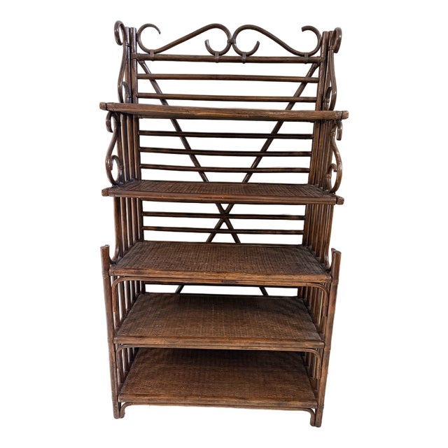 Vintage McGuire-Style Rattan & Woven Cane Étagère For Sale