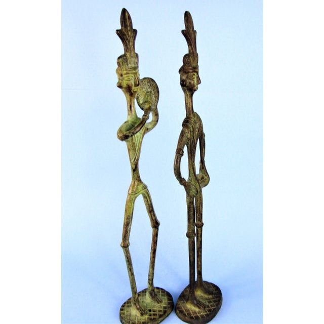 1960s 1960s East Indian Dohkra Bronze Musician Statues Primitive Modernist Style Sculptures - Set of 2 For Sale - Image 5 of 9