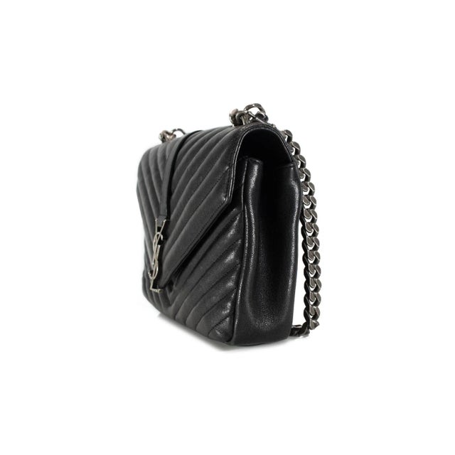 Yves Saint Laurent Saint Laurent College Medium Black Quilted Leather Top Handle Crossbody Bag For Sale - Image 4 of 11