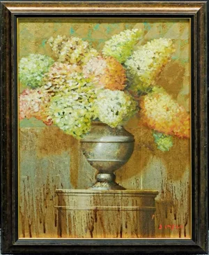 James Jensen Original "Hydrangeas" Oil on Canvas Hand Signed Custom Framed