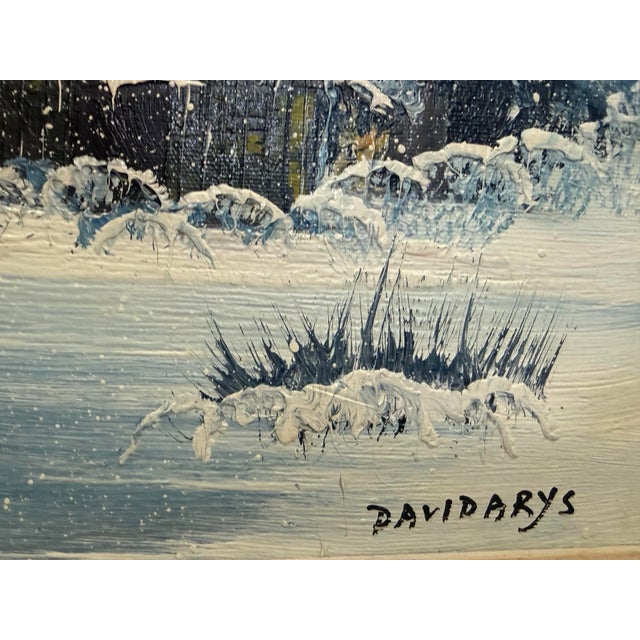 Mid-Century Modern 50's Vintage Winter Landscape Oil on Canvas For Sale - Image 3 of 8