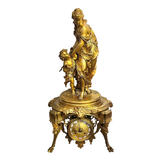 French Louis XV Style Ormolu Bronze Mantel Clock For Sale