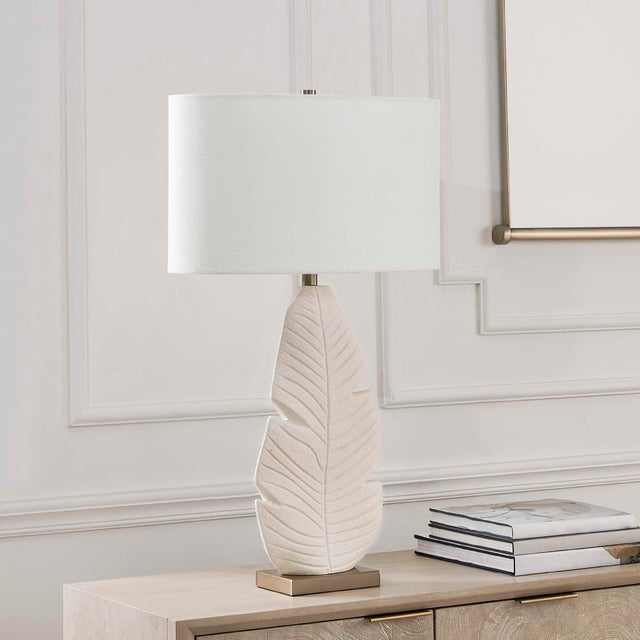 Kenneth Ludwig Chicago Palm Leaf White Table Lamp For Sale - Image 4 of 8