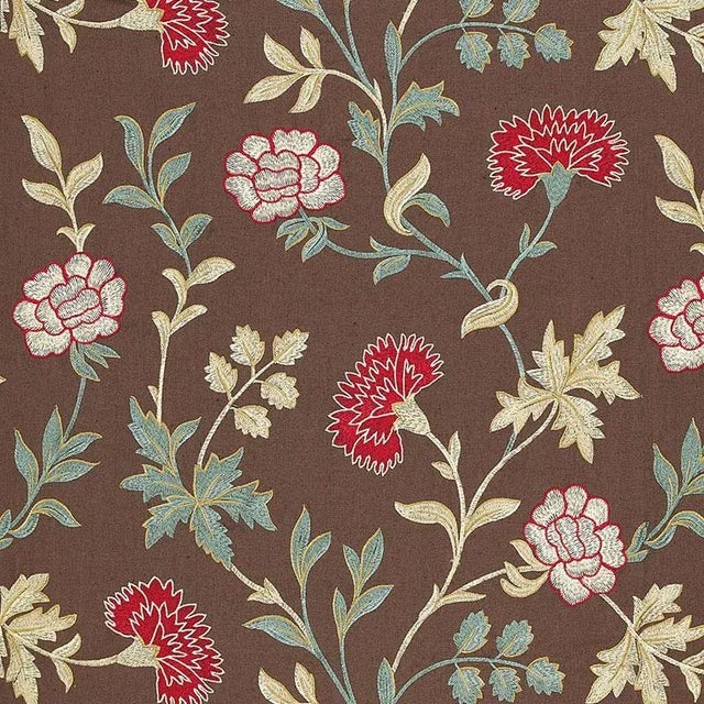 Sample - Schumacher Sheridan Linen Embroidery Fabric in Crimson For Sale