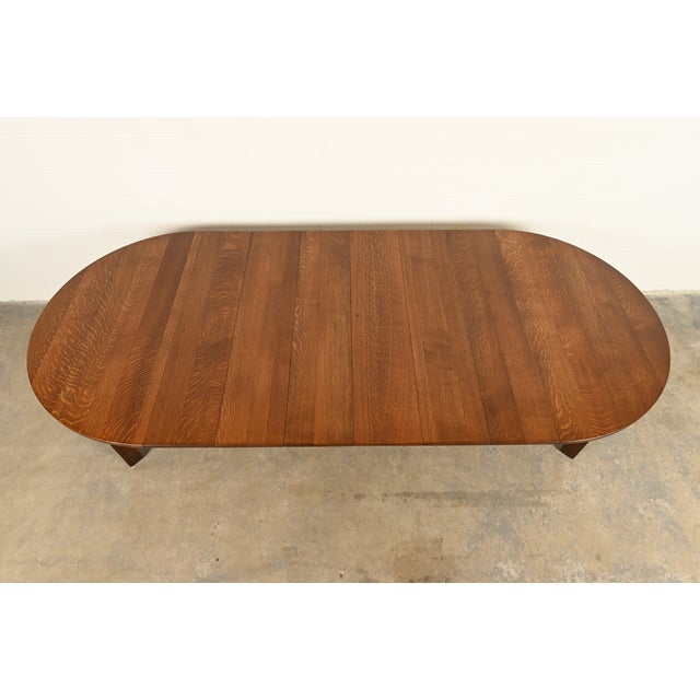 Limbert Antique Mission Oak Arts & Crafts Five-Leg Extension Dining Table, Newly Refinished For Sale - Image 9 of 15