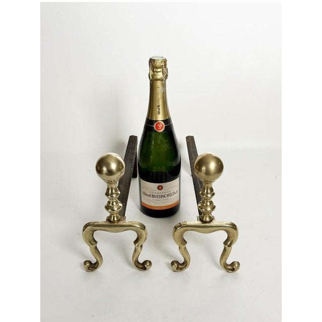 Cast Iron and Brass Andirons, France, 1950, Set of 2 For Sale - Image 3 of 10